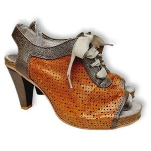 DKODE Peep-Toe Lace-up Perforated Leather High Heels Sz 10 | Eur 41